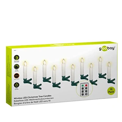 Bild av goobay 49873 sladdlösa LED julgransljus med timerfunktion/LED ljus fjärrkontroll/flimrande låga, julgransljus, elektriska ljus/trädljus, set om 10, vit
