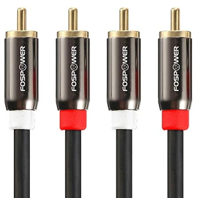 Bild av FosPower (0,9 m/3 fot) 2 RCA M/M stereoljudkabel [24K guldpläterad kopparkärna] 2RCA hane till [vänster/höger] Premium ljudkvalitetsplugg