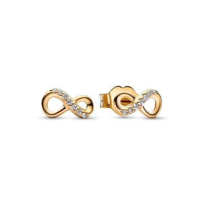Bild av PANDORA Moments Funkelnde Unendlichkeit Ohrstecker aus 14 Karat vergoldeter Metalllegierung mit Zirkonia in der Farbe Gold, 262626C01