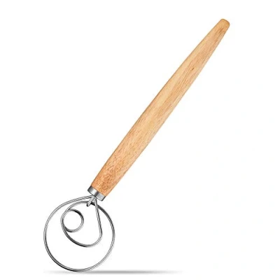 Bild av PIQIUQIU Danish Dough Whisk visp i rostfritt stål med trähandtag, högkvalitativ omrörningsstav och för bakverk, pizza
