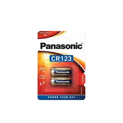 Bild av Panasonic CR123 cylindriskt litiumbatteri för lätta enheter med hög effektförbrukning som röklarm, inbrottslarm, pannlampor, kameror, 3V, förpackning 2.