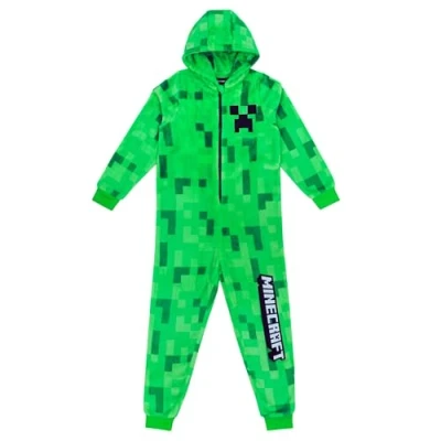 Bild av Minecraft Onesie Creeper Fleece jumpsuit sovdräkt gamer gåva sovoverall med huva för pojkar, Grön, 128
