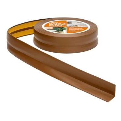 Bild av Quest Självhäftande Mjuk Golvlist 30 mm x Böjbar list, avslutningslist för kök och badrum Sockellist PVC, flexibel, vattentät, dekorativ (Brun, 5m)