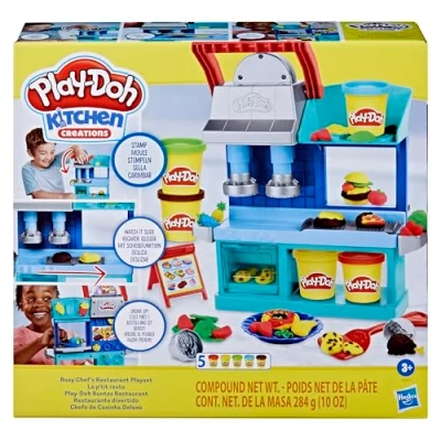 Bild av Play Doh Kitchen Creations Busy Chef&#039;s restauranglekset, kökslekset med två sidor, från 3 år