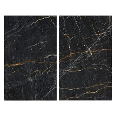 Bild av Allstar Glasskyddsplattor marmor, set om 2, halkfria spisskydd för glaskeramikhällar i marmorutseende, praktisk arbetsyteförlängning köket, härdat glas, 30 x 52 cm, svart