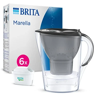 Bild av BRITA Marella grafit filterkanna (2,4 l) inkl. 6 patroner vattenfilter kran MAXTRA PRO All in 1 reducerad PFAS,kalksten, klor, vissa föroreningar och metaller tidsindikator, miljöförpackning
