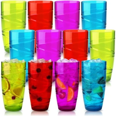 Bild av HEFTMAN Tumblerglas i plast, set med 12 550 ml akryl virveldesign, stapelbara återanvändbara plastglas för trädgård, picknick, camping, grillning, fester eller daglig användning (färgade)