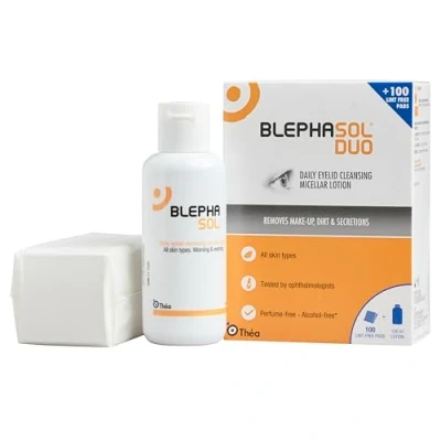 Bild av Blephasol Duo 100 ml Micellar ögonlock rengöringslotion med luddfria dynor Effektiv och skonsam rengöring för sminkborttagning, inflammerade känsliga Tvål alkoholfri