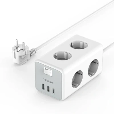 Bild av TESSAN 6 Vägs Grenuttag med USB C, 9 i 1 Multipeluttag Strömbrytare, Multipelfördelningsuttag, 2M Förlängningskabel för Hemmakontor