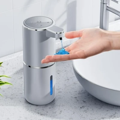 Bild av Amyzavls tvåldispenser automatisk, 380 ml elektrisk väggmontering, kontaktlös automatisk tvåldispenser, USB uppladdningsbar med infraröd rörelsesensor för badrum, kök, kontor silver