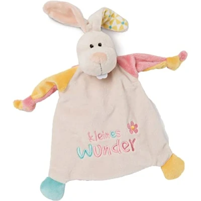 Bild av NICI 46733 hare litet mirakel, 25 x cm från 0+ månader gosa handduk för spädbarn och småbarn babygosiga djur/snörhandduk gosig duk flickor pojkar, beige/färgglad