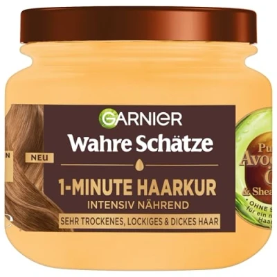 Bild av Riktiga skatter närande 1 minuts hårbehandling för mycket torrt och frizzy hår, med avokadoolja sheasmör smidigt mjukt hår anti krullande effekt, vegansk formel, x 340 ml