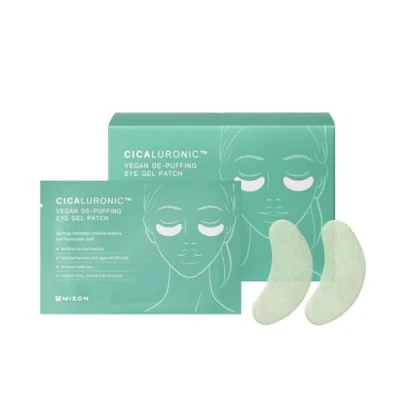 Bild av MIZON Veganska Ögon Gel Patches med Cicaluronic (21 par) Antiinflammatorisk 24K Guld och Cica, minskar svullnad, mörka ringar rynkor (Cicaluronic Vegan De puffing Eye Patch)
