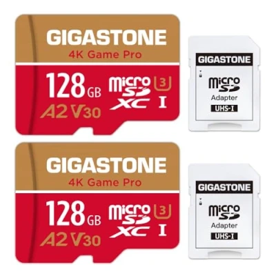 Bild av Gigastone 128GB 2 Pack Micro SD Card, Professional A2 V30 Ultra HD, High Speed 4K UHD Gaming, SDXC UHS I U3 C10 Class 10 Memory Card with Adapter, 5 Year Warranty
