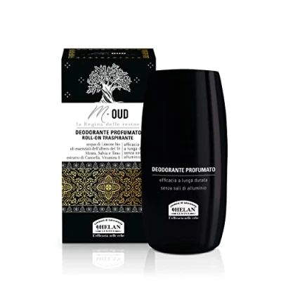 Bild av Helan, M Oud, doftande och andningsbar Roll On deodorant för män Hudvänlig, fräsch deodorant, utan aluminiumsalter, med eteriska oljor hållbar verkan, 50 ml Made in Italy