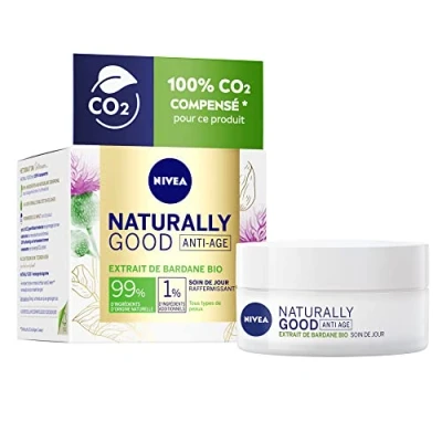 Bild av NIVEA NATURALLY GOOD Anti aging dagvård med burkextraktburk (1 x 50 ml), fuktkräm för alla hudar, även känsliga, 24 timmar ansiktskräm