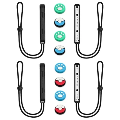 Bild av Vicloon Gamepad handrem, 2 par handledsremmar för Switch med 4 joystick lock, handledsrem Joycon, ersättning handrem Joy Conkontroll (svart)