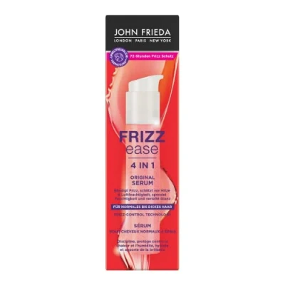 Bild av John Frieda 4 i 1 Original Serum Innehåll: 50 ml Hårtyp: normal till tjock Från frizz Ease serien bandfrizz skyddar mot värme och luftfuktighet