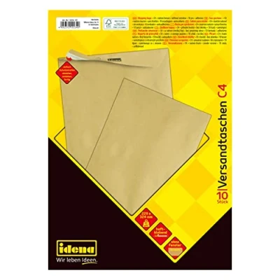 Bild av Idena 10232 Kuvert DIN C4, 90 g/m2, skala av och försegla, 10 pack, FSC mix stycken, utan fönster, brun st, g/m²