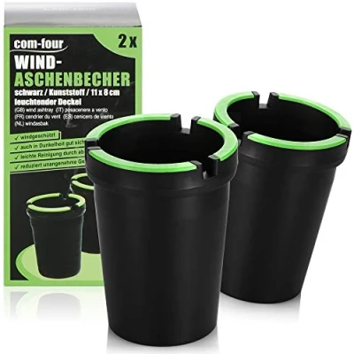 Bild av COM FOUR® 2x Askkoppar Utomhusask vindtäta Anti storm Askkopp med lysande lock för bilen, Ø 8 cm (02 stycken svart)
