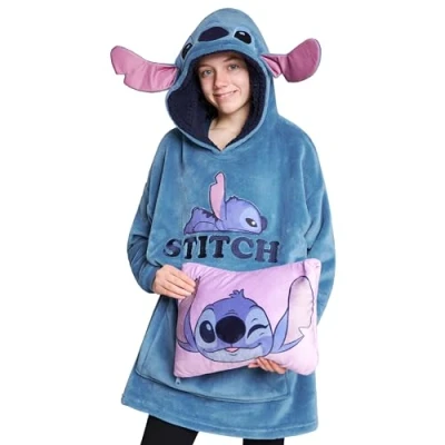 Bild av Disney Pläd tröja för barn, 2 i 1, överdimensionerad fleecetröja och Stitch kudde, en storlek, tonåring, Blå Stitch, One size