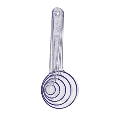 Bild av GastroMax genomskinliga måttskedar i fem delar Tillbehörsset med mått BPA fri plast Setet innehåller: 1x1 ml, 1x5 1x15 1x50 ml och 1x100 Kökstillbehör för matlagning/bakning