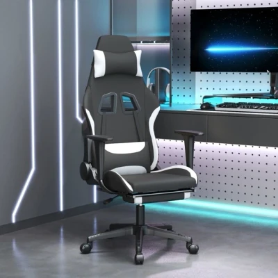 Bild av VidaXl Gamingstol Med Fotstöd Och Massage Svart Vit Tyg