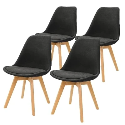Bild av ML Design Set med 4 matstolar ryggstöd, svart, skandinavisk retroklädd Stol ben i bokträ, linnesits, ergonomisk köksstol för matbord, vardagsrumsstolar