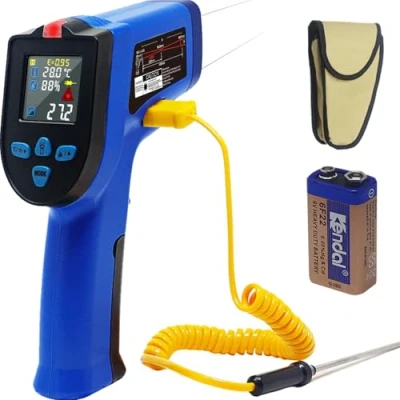 Bild av KETOTEK Infraröd termometer Laser Temperaturmätare IR pyrometer med K sond 50C till 550C( 58℉ 1022℉), Kontaktfri färg LCD Luftfuktighet NCV Justerbar emissivitet Kök Pizza Ugn