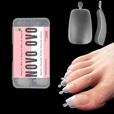 Bild av NOVO OVO 120 stycken långa tånaglar för att klistra på, konstgjorda tånagelspetsar, klara fotnaglar limning, tånaglar, mjuka gel heltäckande tåspetsar set, x 12