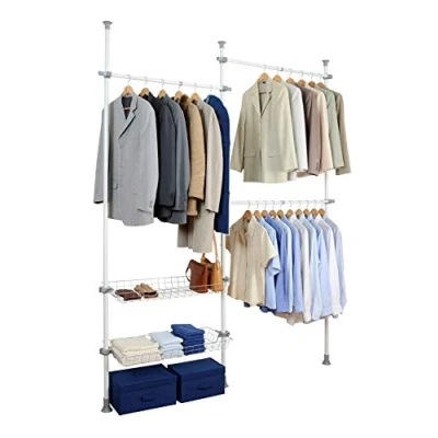 Bild av WENKO Teleskopsystem Herkules Duo, individuellt justerbart organisationssystem med 3 klädstänger och 2 förvaringskorgar, för klädskåpet, 164215 x 165300 38 cm, av metall i vitt