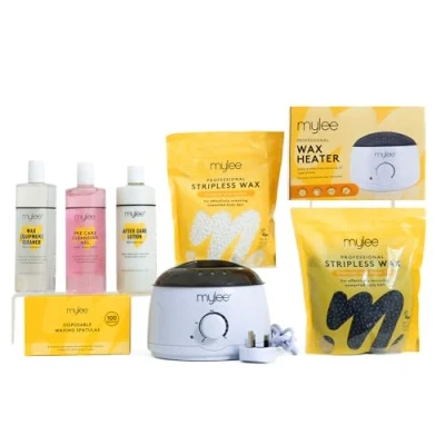 Bild av Mylee Professional Complete Waxing Kit med vaxvärmare, hårda vaxpärlor 500 g, applikatorspatlar, pre &amp; after care gel, utrustning renare (kit båda vaxpåsarna)