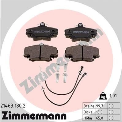 Bild av ZIMMERMANN 21463.180.2 Jeu de plaquettes frein contact signal d&#039;usure inclus avec vis/boulons la photo correspond au contenu livraison