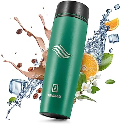 Bild av TAVIALO termokopp/reskopp, 460 ml, isolerande mugg av Inox rostfritt stål, gummerat stativ (smaragdgrön)