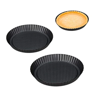 Bild av Relaxdays Fruktbottenform, set om 3, Ø 21/26/28 cm, kakbotten bakform, non stick, fördjupning, kakform, antracit