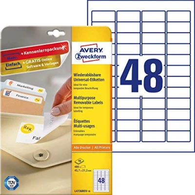 Bild av Avery Dennison Zweckform L4736REV 10 universella etiketter självhäftande sidor 45,7 x 21,2 mm vit