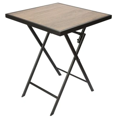 Bild av BRUBAKER Trädgårdsbord Bergamo 58 x cm Balkongbord Vädersäkert Hopfällbart Sidobord i Metall Fyrkantigt Campingbord med Träutseende Bord för Balkong, Terrass Bistrobord Brun
