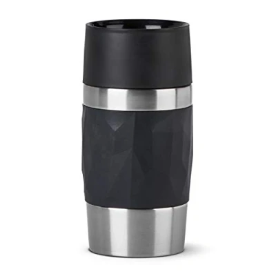 Bild av Emsa N21601 Travel Mug Compact termo /isoleringsmugg i rostfritt stål 0,3 liter 3 h varm 6 kall BPA fri 100% tät läckagesäker diskmaskinssäker 360 dricköppning svart