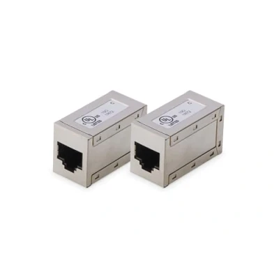 Bild av DIGITUS AT AG 8/8 C6S RJ45 koppling Cat 6 2 delar Lan kabelförlängning Cat6 nätverkskabelkontakt PoE kompatibel Modulär För Switch, DSL, Modem, Router, PC Silver