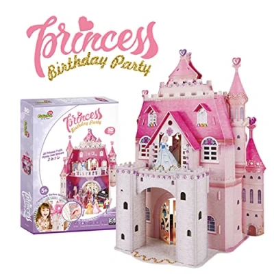 Bild av 3D pussel prinsessa födelsedagsfest dockhus för barnflickor, flickor, 95 stycken, 524 kristallklistermärken, 5 år eller äldre