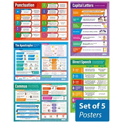 Bild av Punktuationaffischer 5 pack engelska affischer glansigt papper som mäter 850 mm x 594 (A1) Språkklassrumaffischer utbildningsdiagram av Daydream Education