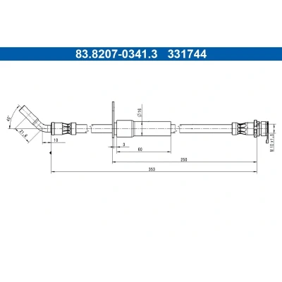 Bild av ATE 83.8207 0341.3 Bromsslang 353mm M10x1,5mm FORD: Puma SUV 1.0 ST EcoBoost mHEV, EcoBoost, 1.5 EcoBlue,