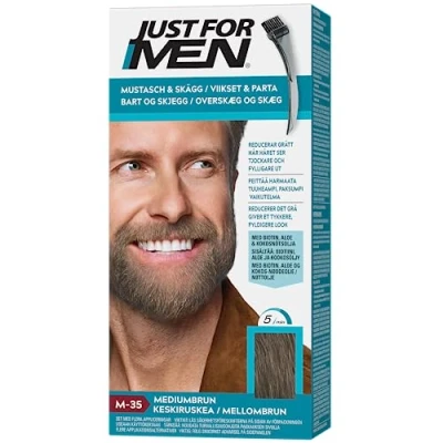 Bild av Just For Men Mustasch Och Skäggfärg Mellanbrun, Eliminerar Grått Hår För En Tjockare Fylligare Look M35