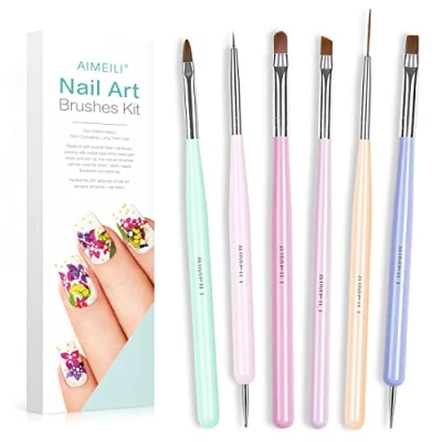 Bild av AIMEILI 6 st Nagelkonst Penselpennset för UV gel Nagelpenna, Design Målarpenslar Verktygsset, gör det själv Salong och Hemmabruk