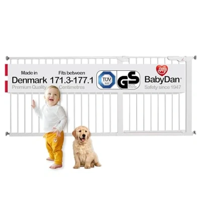 Bild av BabyDan Premier säkerhetsgrind, barngrind extra bred, vit, 171,3 177,1 cm