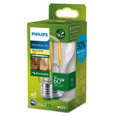 Bild av Philips LED glödlampa A60 Standard 4W/827 (60W) clear dimmable E27