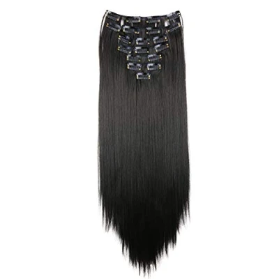 Bild av CAISHA XXL 50cm 8 delar set CLIP IN EXTENSIONS Hårförlängning Hårstycke Rak Naturlig Svart CES101