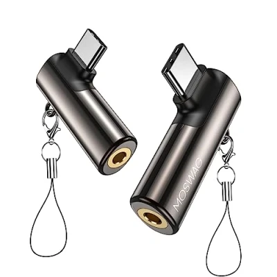 Bild av MOSWAG USB C till 3,5 mm uttag typ adapter för hörlurar med extra digitalt ljud, zinklegering, Samsung Galaxy S23 S22, Note10, A80, Huawei P50, Google Pixel 4XL