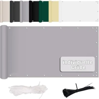 Bild av MENGH Insynsskydd för balkong, 100 x 700 cm, ljusgrått, utan borrning (152 storlekar och 12 färger), vind UV skydd, 160 g/m², med monteringstillbehör, % polyester, balkongräcken, terrass