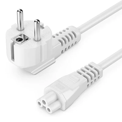 Bild av deleyCON 3,0m Nätkabel Strömkabel Skyddskontakt Kontakt Typ F (CEE 7/4) 90 Vinklad mot IEC C5 Uttag 2,5 Amp Klöverbladskoppling TV Monitor Skärm Bärbar Dator Nätaggreagat Vit